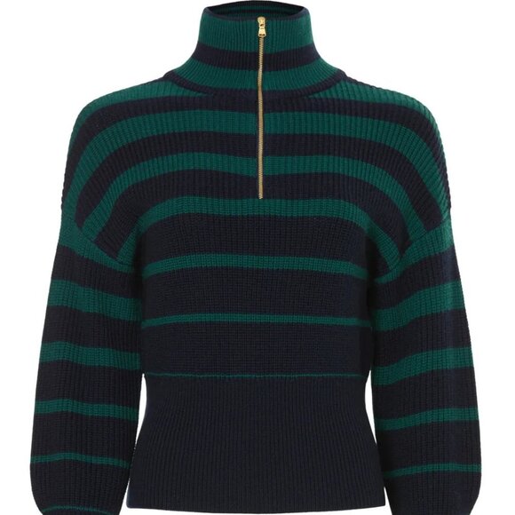 Trina Turk Sweater - Women's Small Navy Blue Green - Zip Turtleneck Pullover - Picture 12 of 12